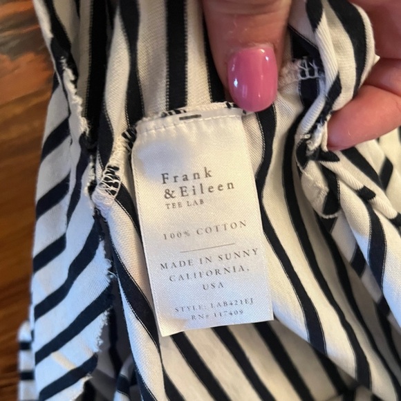 FRANK & EILEEN Black & White Stripe Tank Dress Midi Asymmetrical Hem Made in USA - Picture 6 of 8